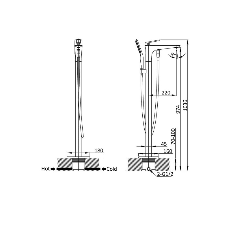 Смеситель для ванны напольный Vincea  VTF-102CH однорычажный, хром