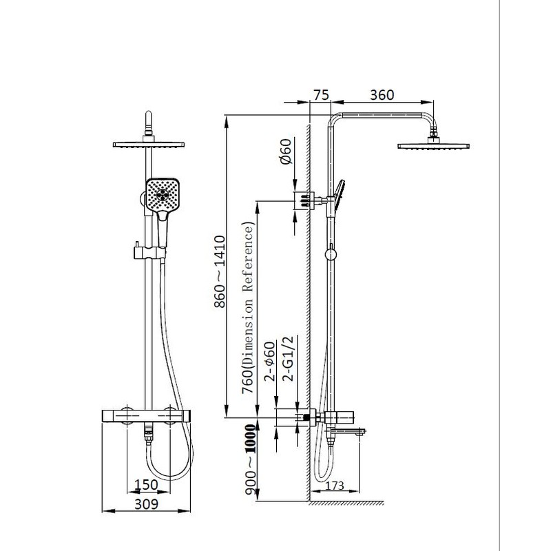 Душевая стойка Vincea  Cube VSFS-1C1BG с изливом, брашированное золото