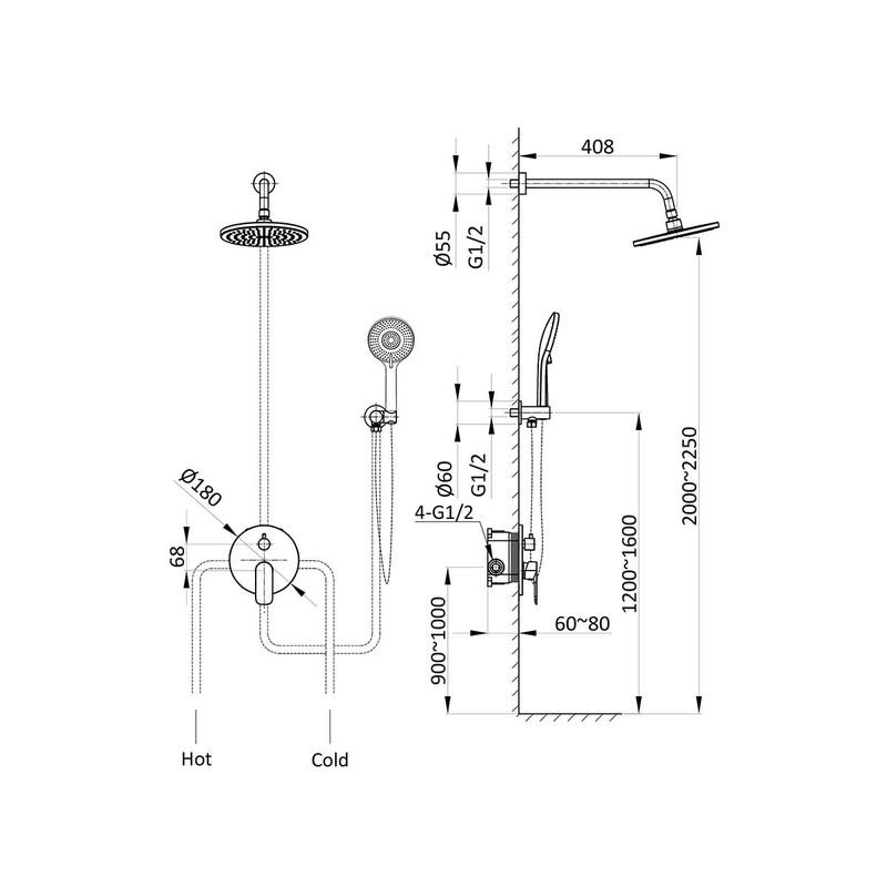Душевой комплект Vincea  Desire VSFW-1D1BG, встраиваемый, 2 режима, брашированное золото
