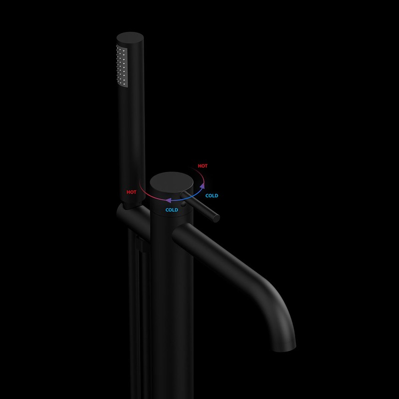 Смеситель для ванны напольный Vincea  Desire VTF-1DMB с регулятором давления, однорычажный, черный