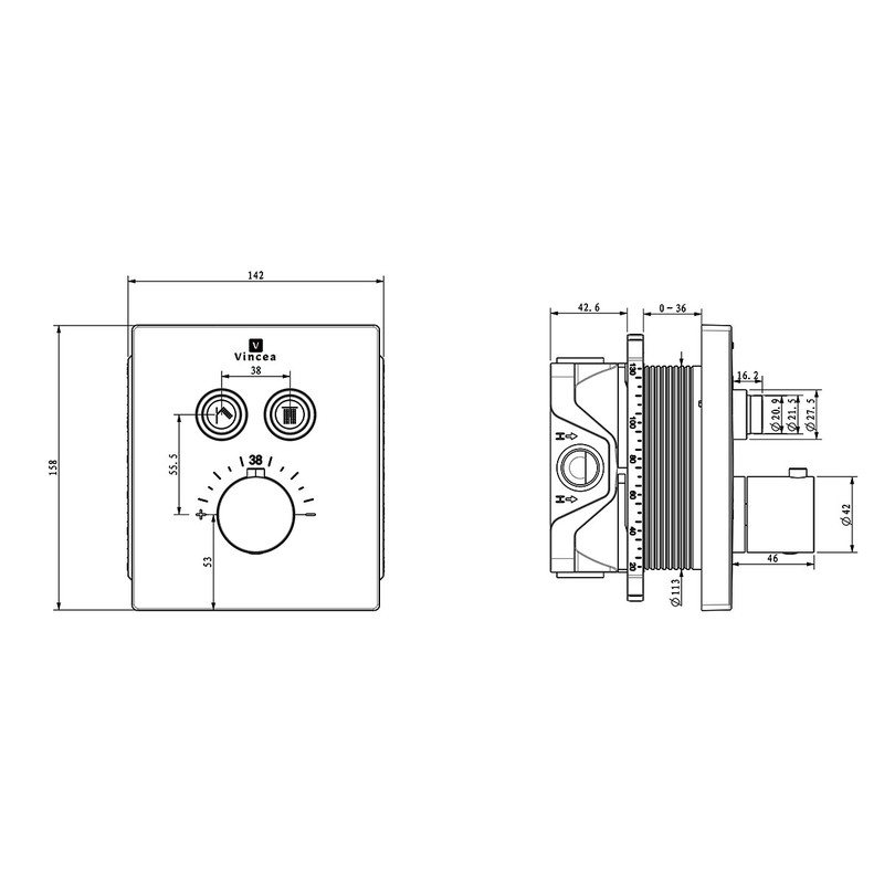 Душевой комплект Vincea  Inspire VSFW-3I21T2MB встраиваемый, термостатический, 2 режима, черный