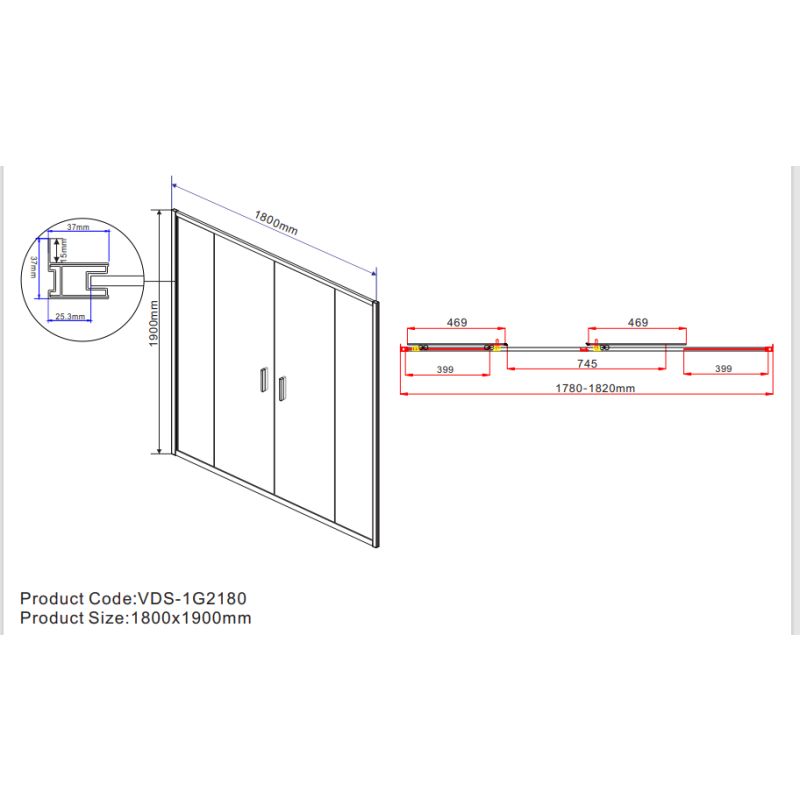 Душевая дверь Vincea Garda 180 VDS-1G2180CL профиль Хром стекло прозрачное