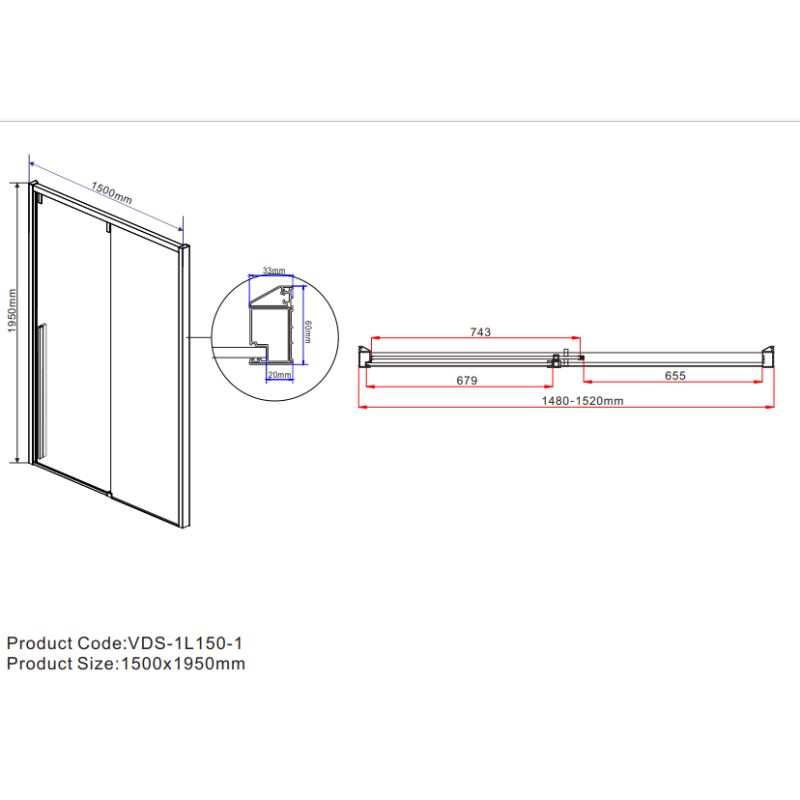 Душевая дверь Vincea Lugano 150 VDS-1L150CLB-1 профиль Черный стекло прозрачное