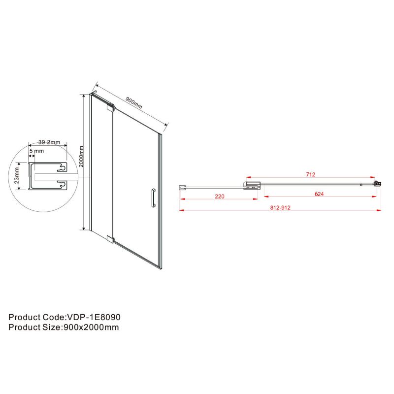 Душевая дверь Extra VDP-1E8090CGB, 800/900, черный, стекло тонированное