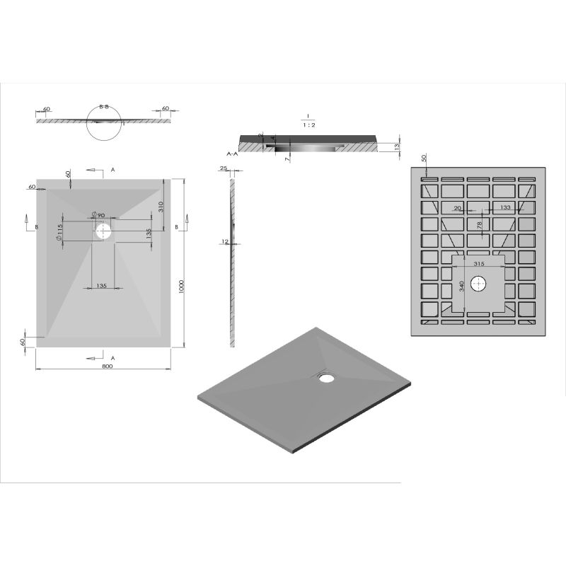Душевой поддон из искусственного камня Vincea 100x80 VST-4SR8010G Серый