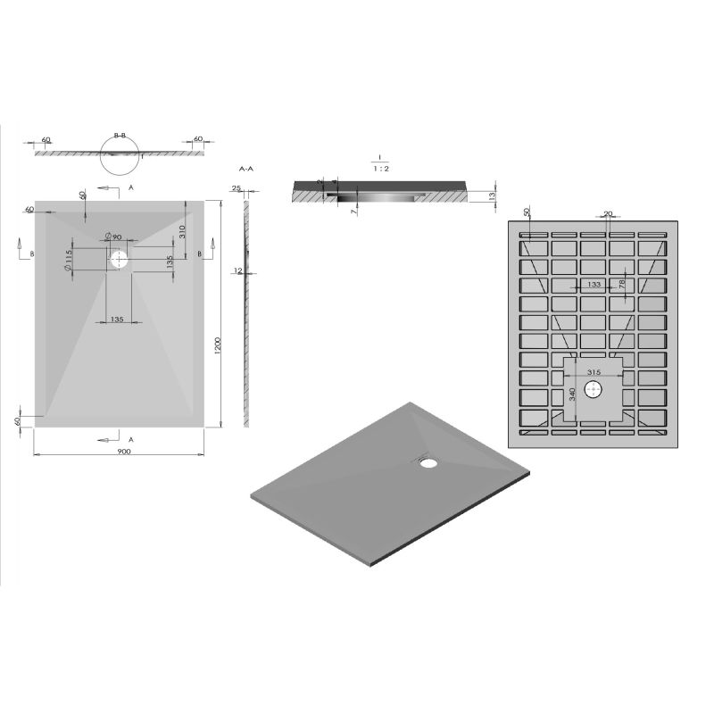 Душевой поддон из искусственного камня Vincea 120x90 VST-4SR9012G Серый