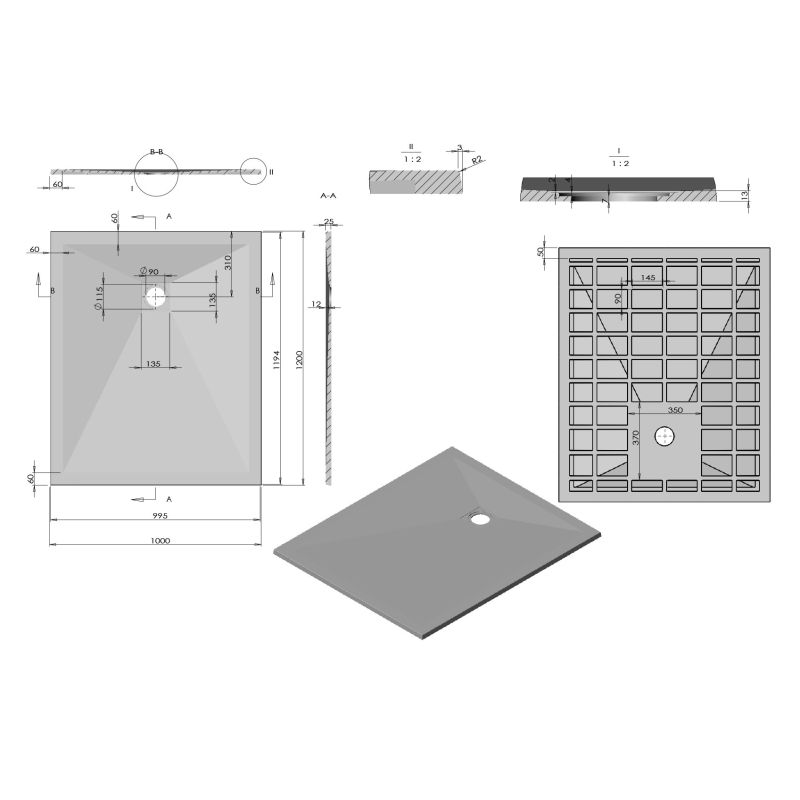 Душевой поддон из искусственного камня Vincea 120x100 VST-4SR1012A Антрацит