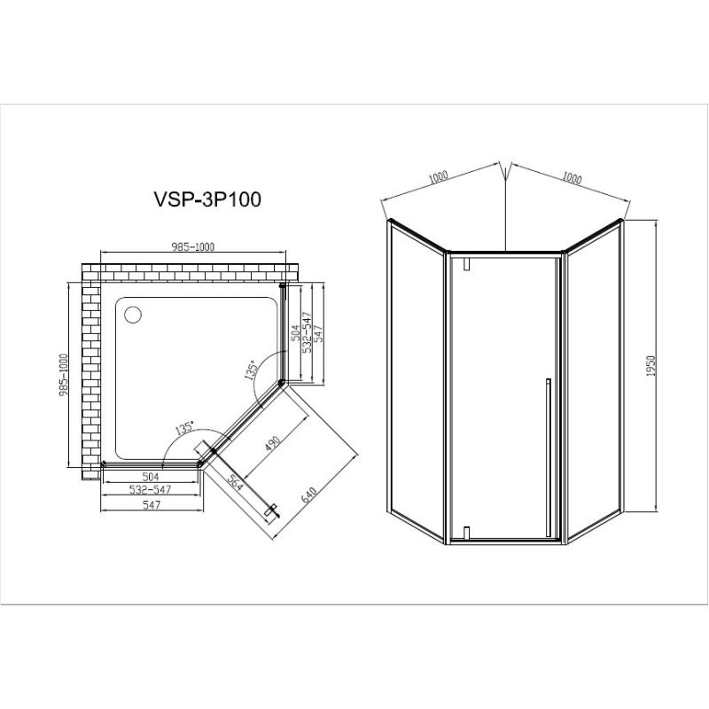 Душевой уголок Vincea Penta 100х100 VSP-3P100CL профиль Хром стекло прозрачное