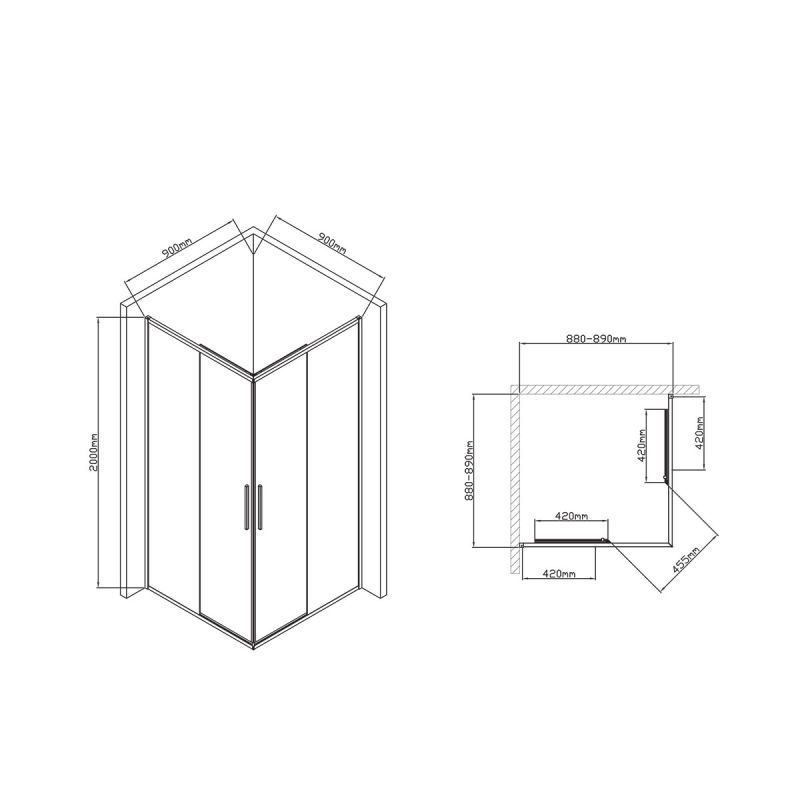 Душевой уголок Vincea Slim-U 90x90 VSS-2SU900CL профиль Хром стекло прозрачное