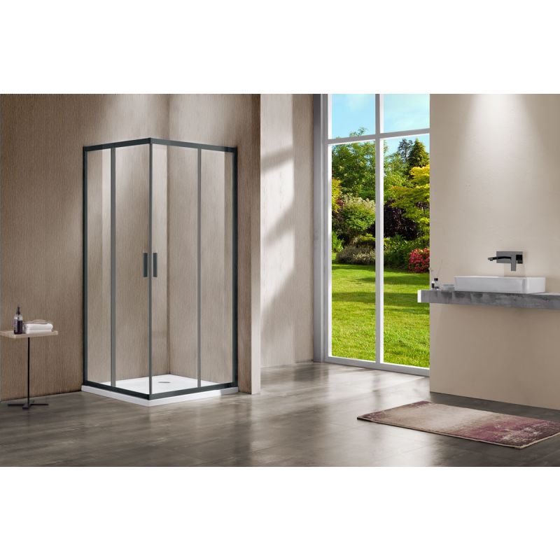 Душевой уголок Vincea Garda 90x80 VSS-1G8090CLGM профиль Вороненая сталь стекло прозрачное