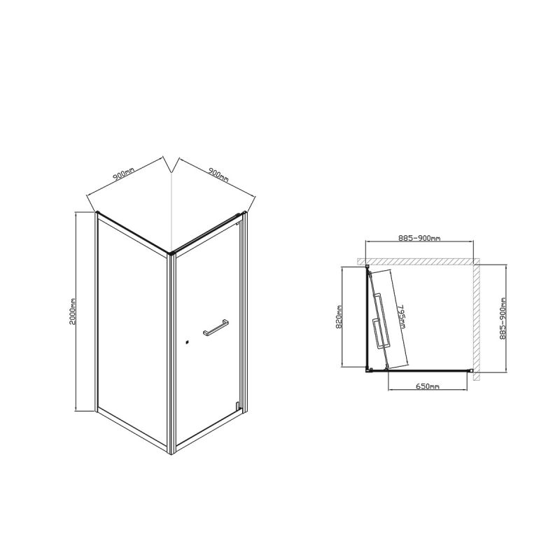 Душевой уголок Vincea Stile 90x90 L VSS-2ST9090CLB-L профиль Черный стекло прозрачное