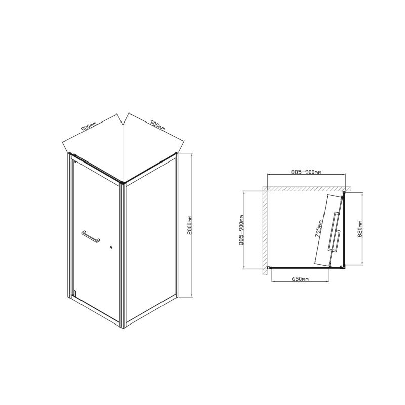 Душевой уголок Vincea Stile 90x90 R VSS-2ST9090CLB-R профиль Черный стекло прозрачное