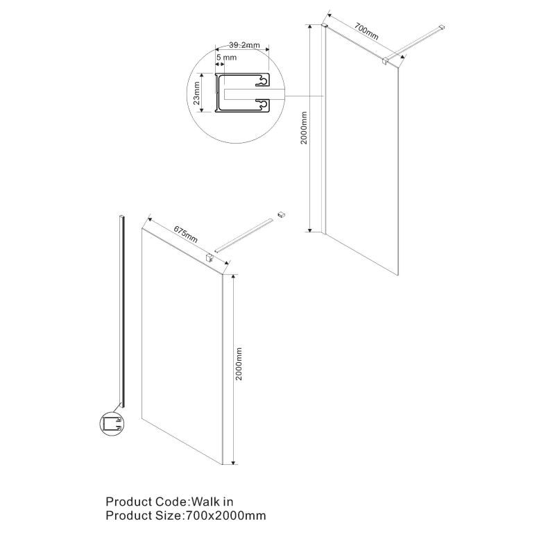 Душевая перегородка Vincea Walk-in VSW-1H700CL 70 см, профиль хром, стекло прозрачное