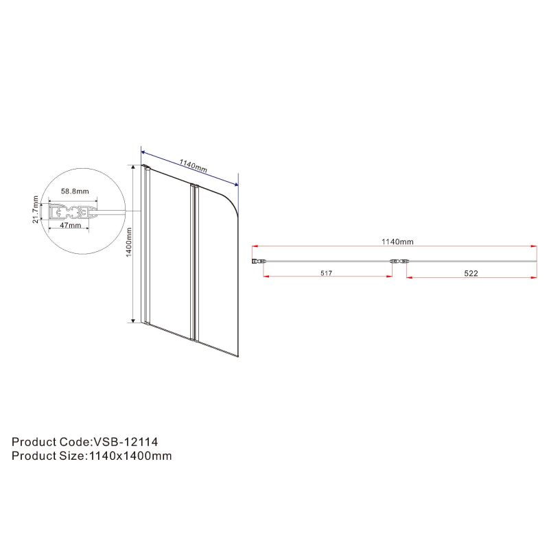 Шторка на ванну Vincea VSB-12114CH-R 114 см, R, профиль хром, стекло шиншилла