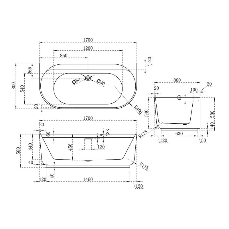 Акриловая ванна Vincea 170x80  VBT-621B