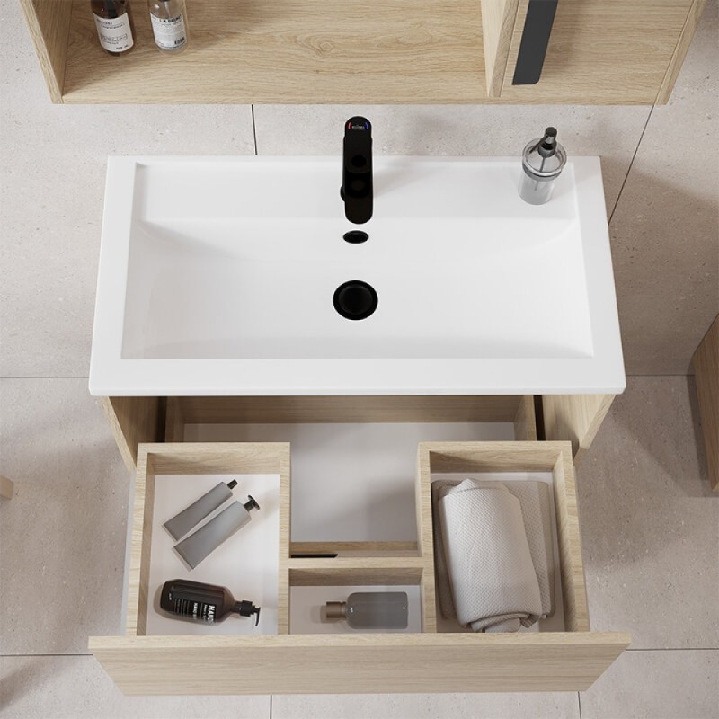 Тумба под раковину Viant Кельн VKEL80FOSD-T2YP, 80 см, подвесная, с ящиками, цвет светлое дерево