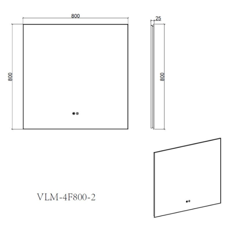 Зеркало Vincea VLM-4F800GM-2, 80 х 80 см, LED-подсветка, с сенсорным выключателем, рама воронёная сталь, gunmetal