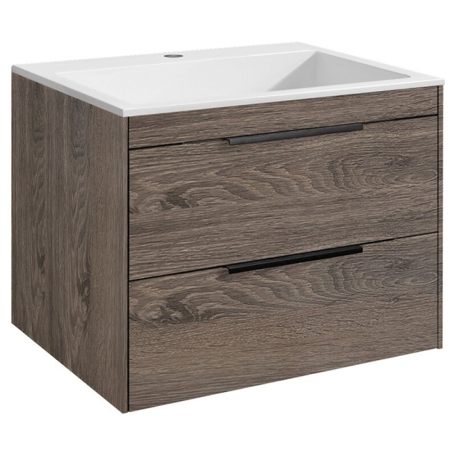Тумба под раковину Vincea Chiara 2D 60 см, подвесная, темный дуб R.Oak, VMC-2C2600RO