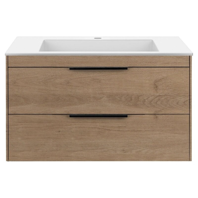 Тумба под раковину Vincea Chiara 2D 80 см, подвесная, натуральный дуб N.Oak, VMC-2C2800NO