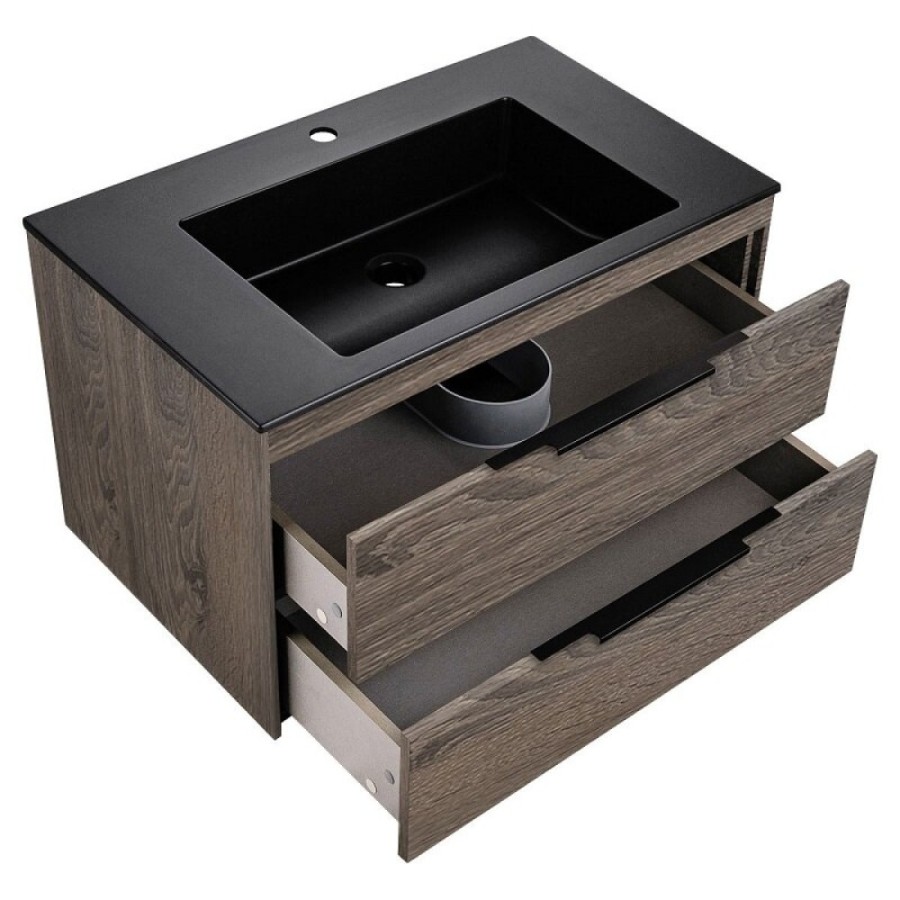 Тумба под раковину Vincea Chiara 2D 80 см, подвесная, темный дуб R.Oak, VMC-2C2800RO