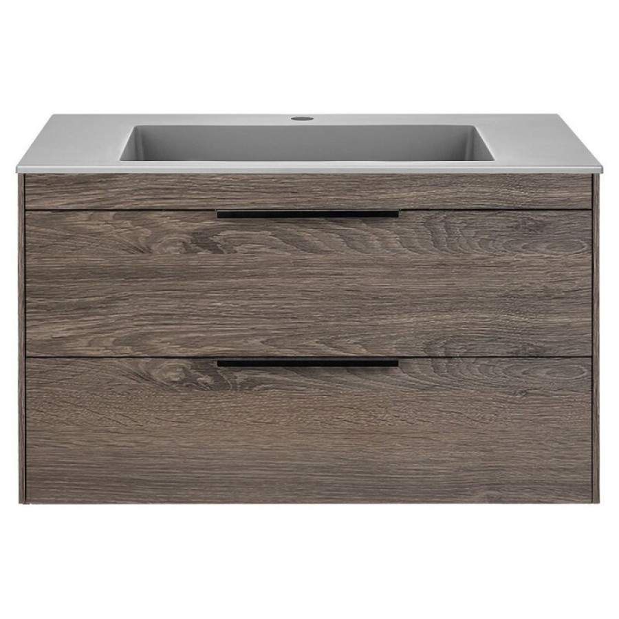 Тумба под раковину Vincea Chiara 2D 80 см, подвесная, темный дуб R.Oak, VMC-2C2800RO