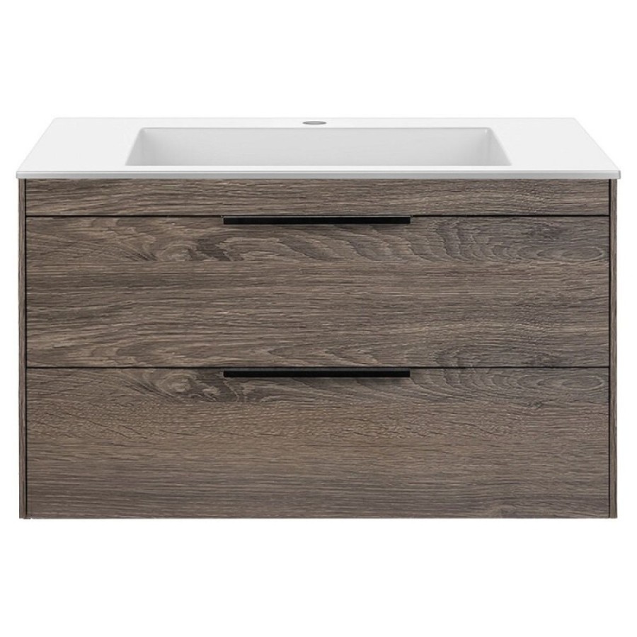 Тумба под раковину Vincea Chiara 2D 80 см, подвесная, темный дуб R.Oak, VMC-2C2800RO