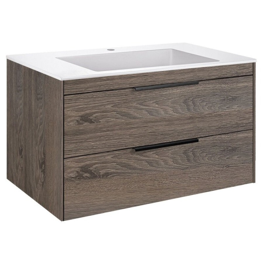 Тумба под раковину Vincea Chiara 2D 80 см, подвесная, темный дуб R.Oak, VMC-2C2800RO