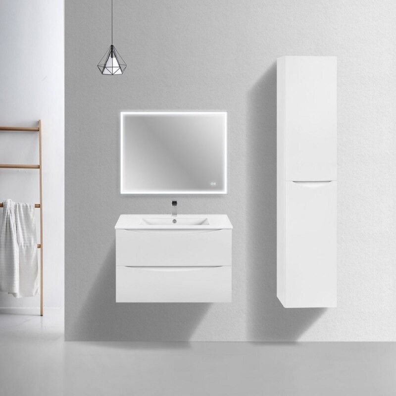Тумба под раковину Vincea Mia Slim 80 см, подвесная, белый глянцевый, VMC-2MC800S1GW