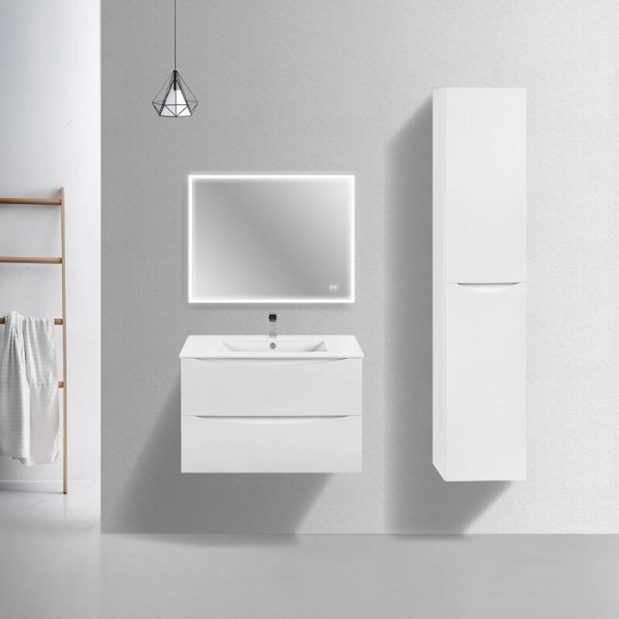 Тумба под раковину Vincea Mia Slim 80 см, подвесная, белый глянцевый, VMC-2MC800S1GW