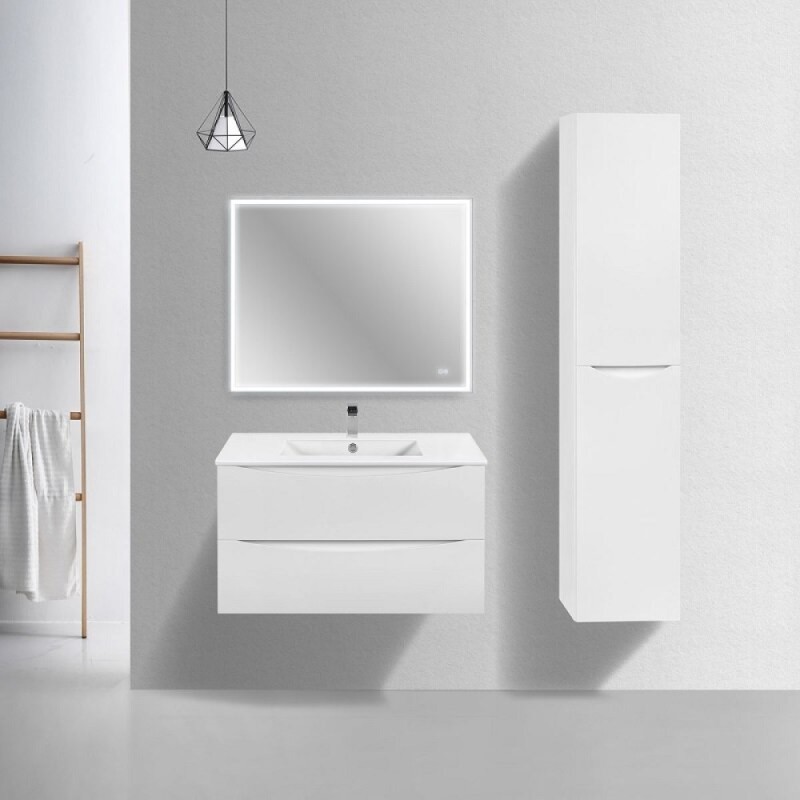 Тумба под раковину Vincea Mia Slim 90 см, подвесная, белый глянцевый, VMC-2MC900S1GW