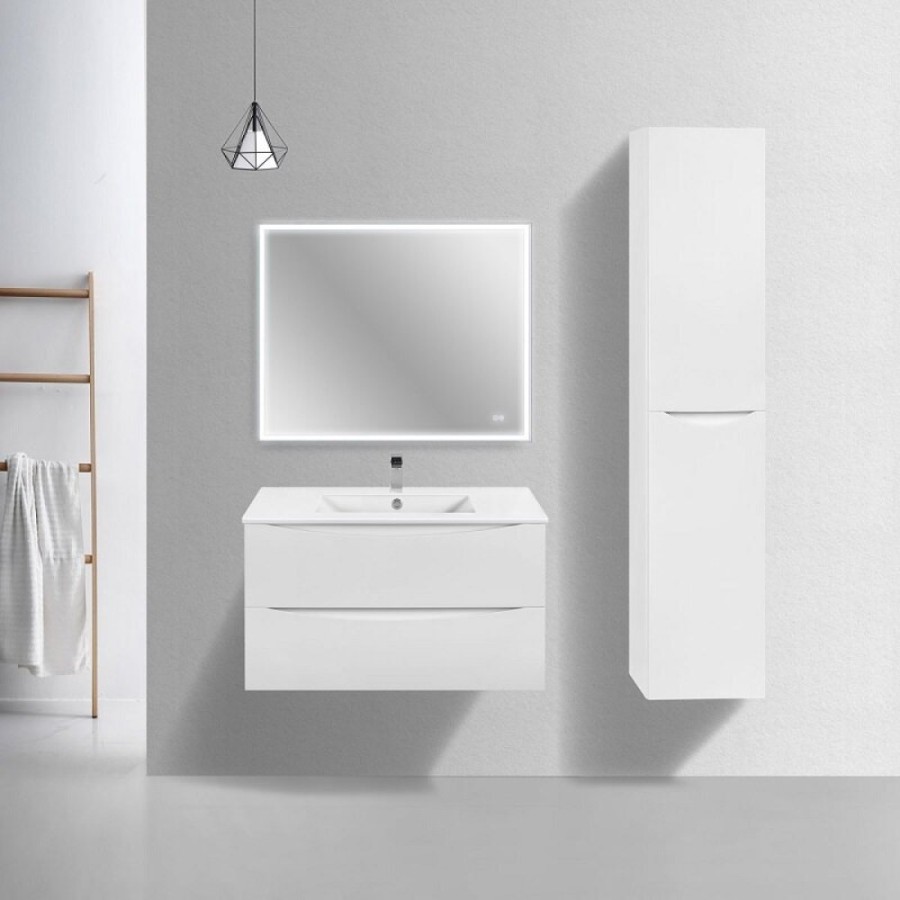 Тумба под раковину Vincea Mia Slim 90 см, подвесная, белый глянцевый, VMC-2MC900S1GW