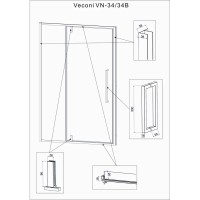 Душевая дверь Veconi Vianno 120 см распашная, стекло прозрачное, профиль черный матовый, VN34B-120-01-C7