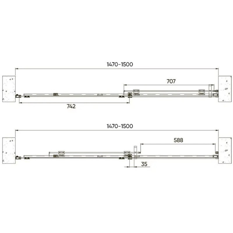 Душевая дверь Veconi Vianno VN70, 150 x 195 см, профиль черный, стекла прозрачные