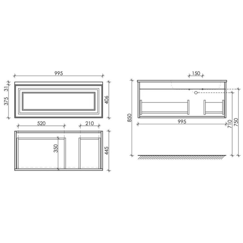 Тумба под раковину Sancos Very 100 см, подвесная, правая, цвет Beige Soft, VR100RCE