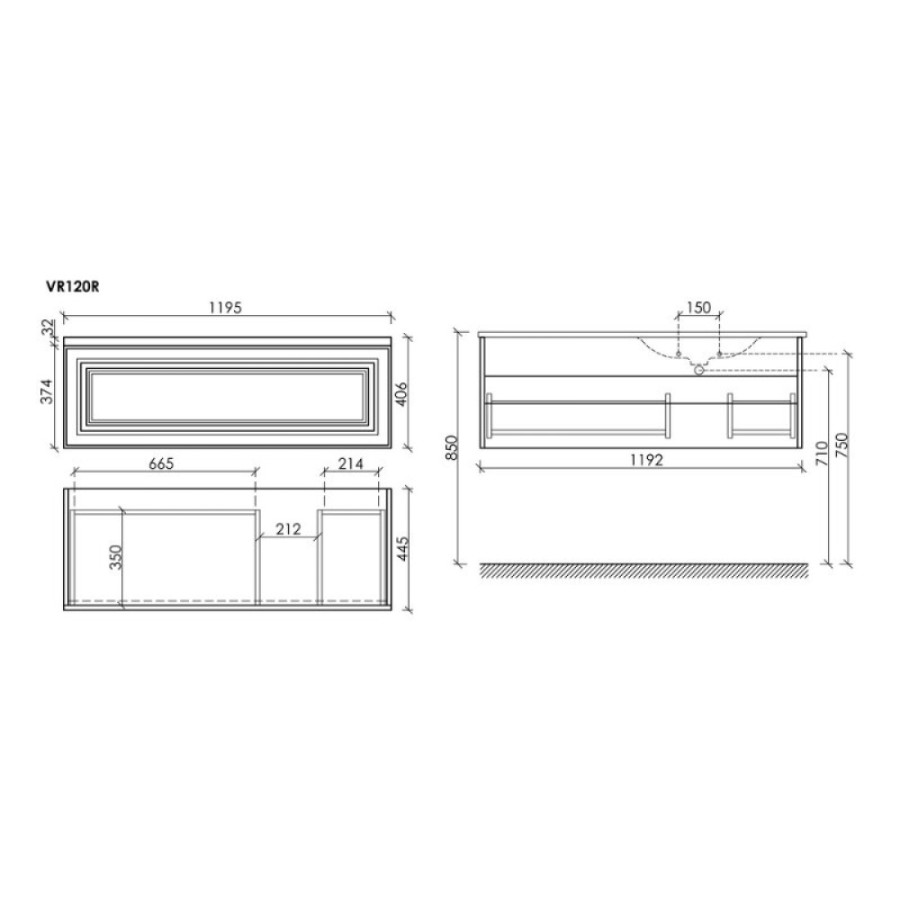 Тумба под раковину Sancos Very VR120RCE, 120 см, подвесная, Beige Soft, правая