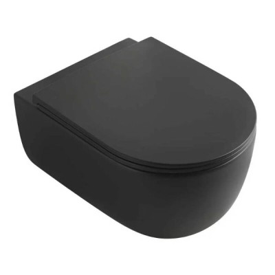 Унитаз подвесной Veconi Rino VRI-49TB, безободковый, смыв торнадо, с сиденьем микролифт, цвет черный матовый