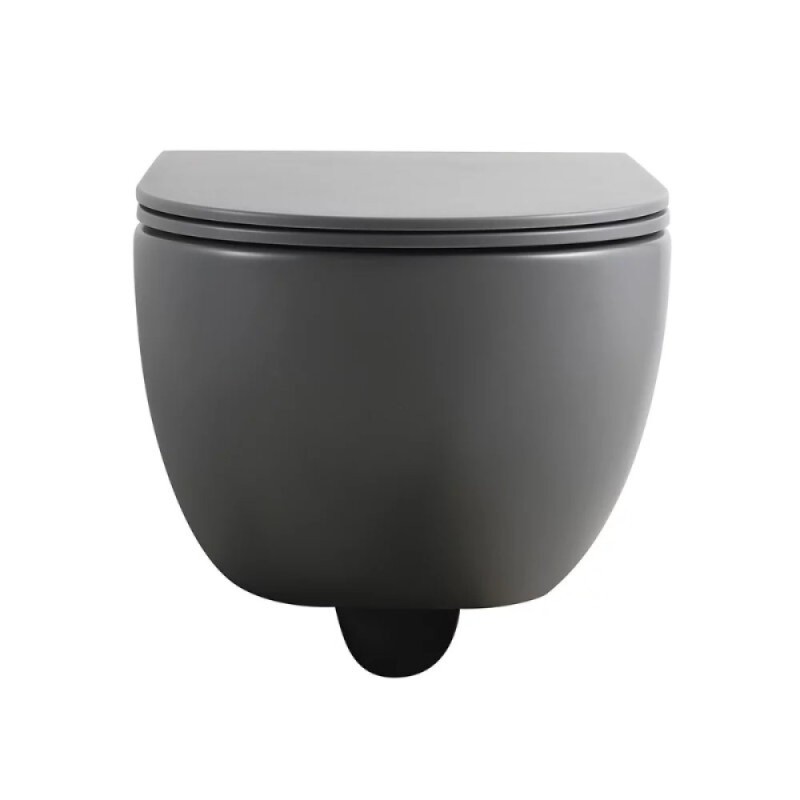 Унитаз подвесной Veconi Rino VRI-49TGR, безободковый, смыв торнадо, с сиденьем микролифт, цвет серый матовый