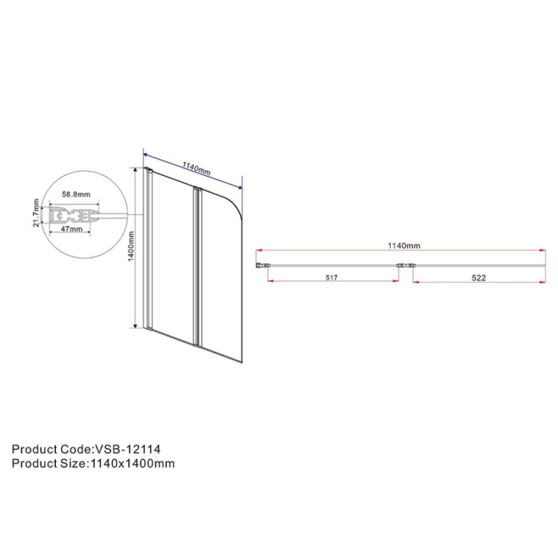 Душевая шторка на ванну Vincea VSB-12114CH-L/R, 114 x 140 см, складная, стекло шиншилла, хром
