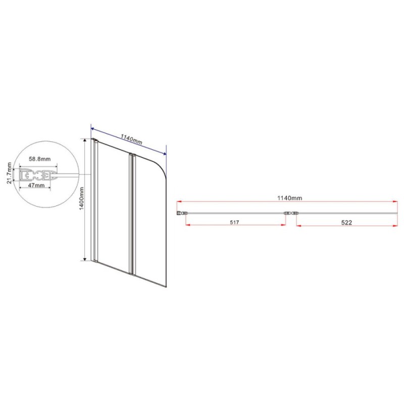 Душевая шторка на ванну Vincea 114 x 140 см, стекло прозрачное, профиль черный, VSB-12114CLB