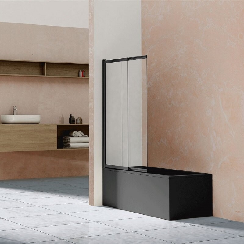 Душевая шторка на ванну Vincea 100 x 145 см, стекло прозрачное, профиль чёрный матовый, VSB-1E100CLB