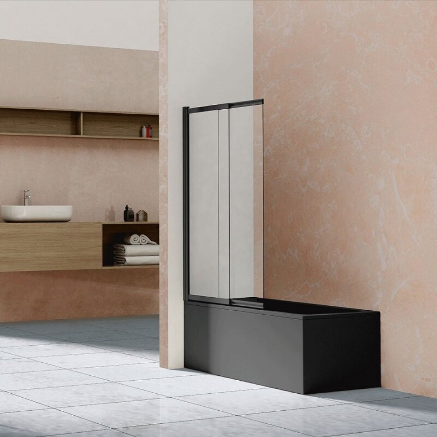 Душевая шторка на ванну Vincea 100 x 145 см, стекло прозрачное, профиль чёрный матовый, VSB-1E100CLB