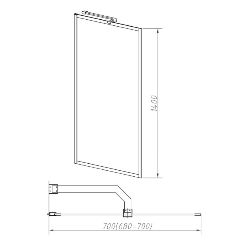 Шторка на ванну Vincea VSB-41700FLGM, 70 см, стекло рифленое, профиль вороненая сталь, gunmetal