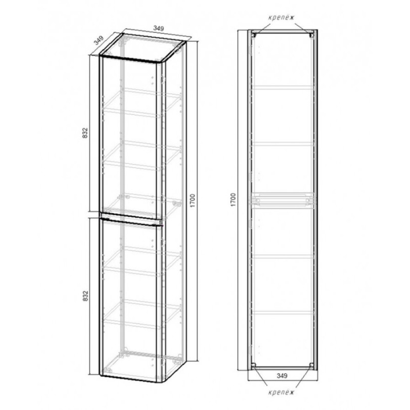 Пенал Vincea Vico VSC-2V170BT 35 см, подвесной, серый
