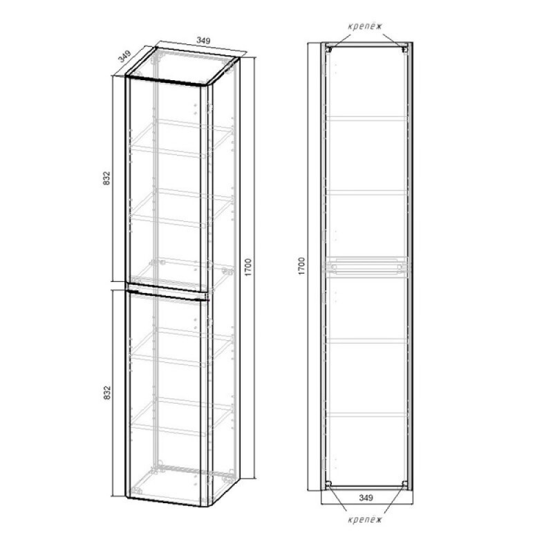 Пенал Vincea Vico 35 см, подвесной, серый уголь Carbone, VSC-2V170CN