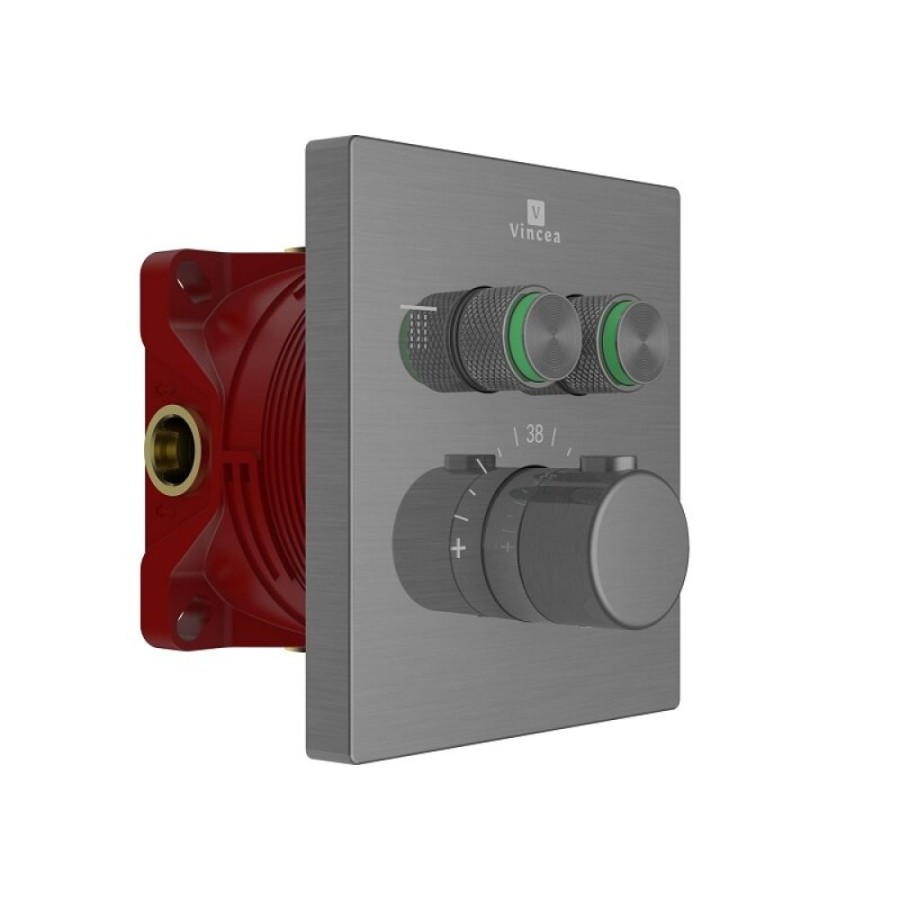 Смеситель Vincea VSCV-321T-MGM для душа, термостатический, на 2 потребителя, воронёная сталь, gunmetal