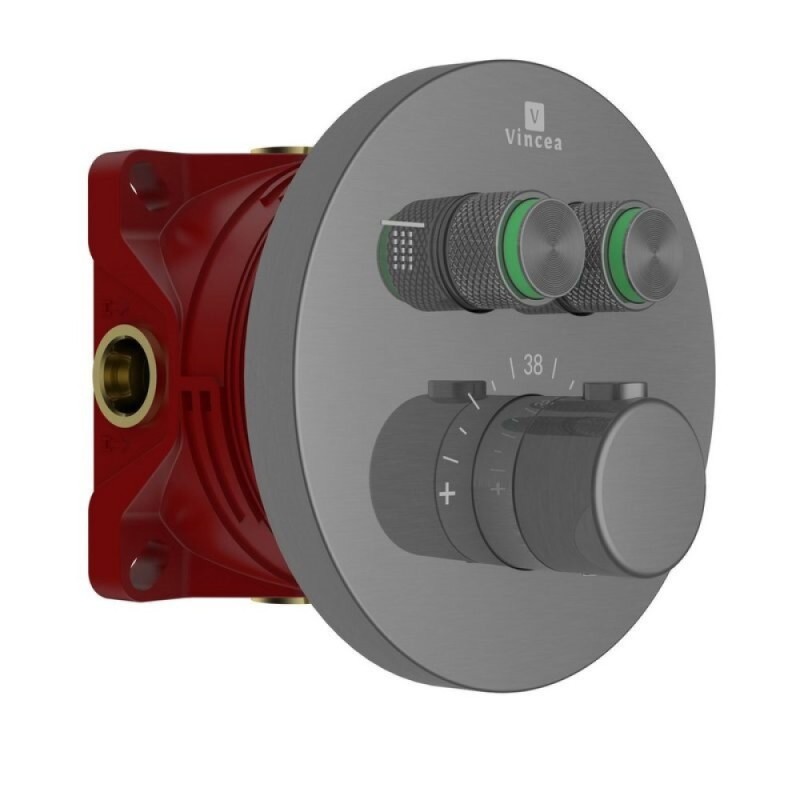 Смеситель Vincea VSCV-322T-MGM для душа, термостатический, на 2 потребителя, воронёная сталь, gunmetal