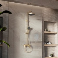 Душевая система Vincea VSFS-413BG, верхний душ 25 см, золото брашированное