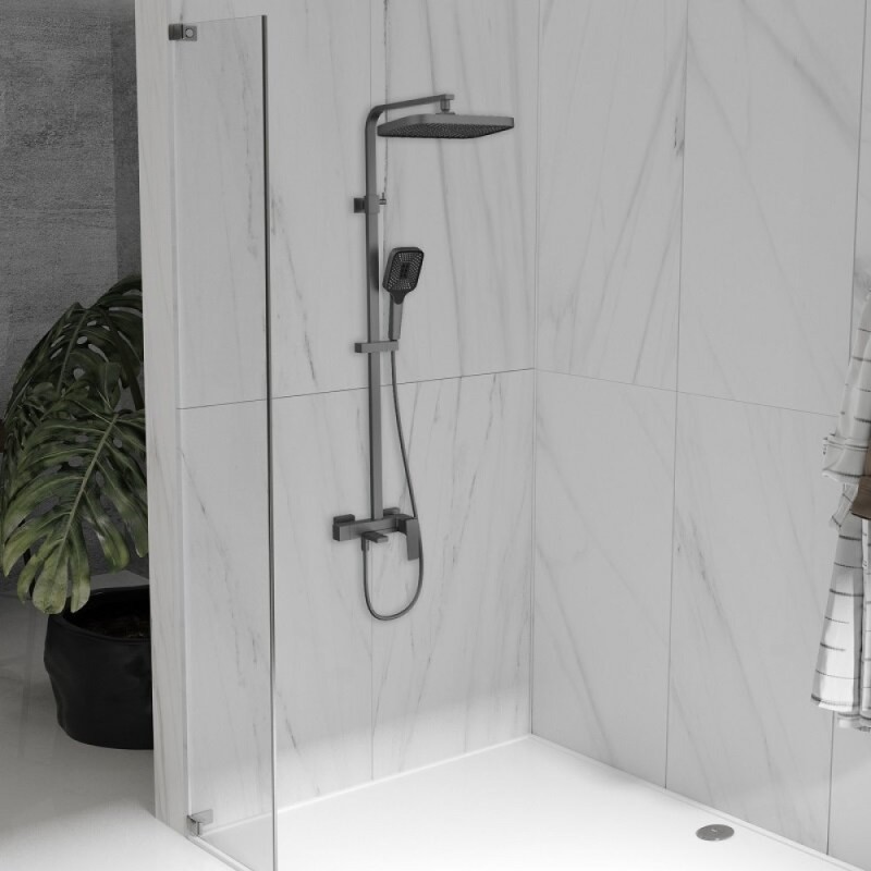 Душевая система Vincea Cube VSFS-4C12GM, с поворотным изливом, воронёная сталь, gunmetal