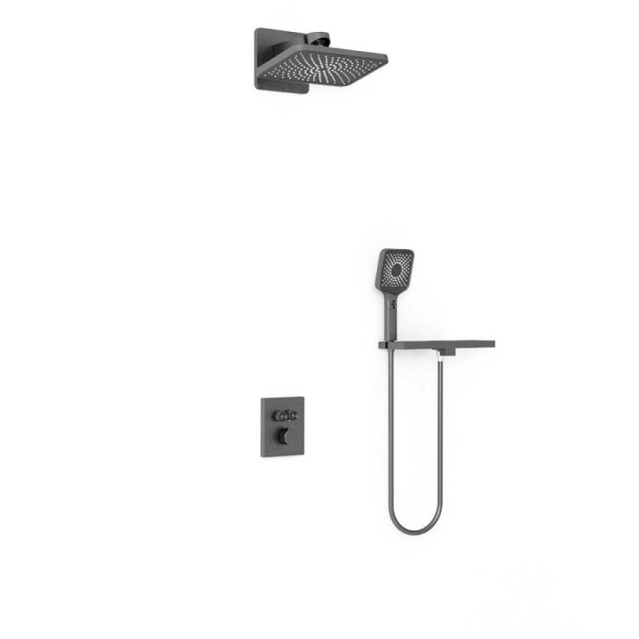 Душевая система Vincea Inspire VSFW-3I21MT4RGM, термостатическая, с полкой, воронёная сталь, gunmetal