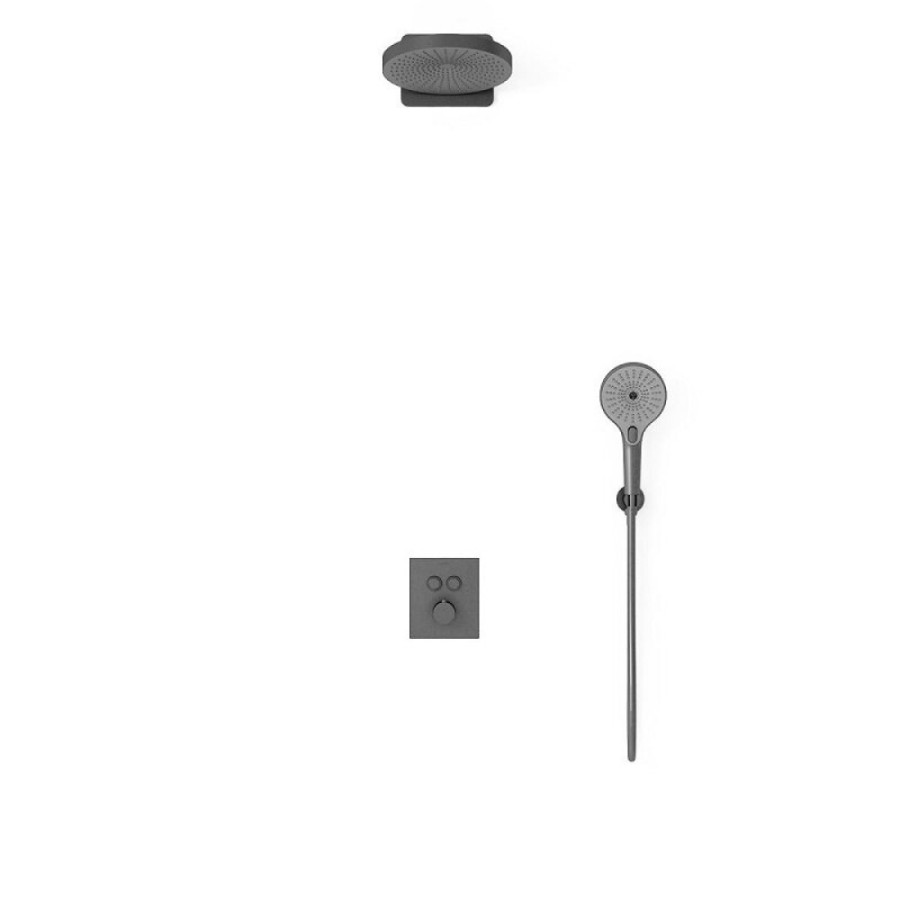 Душевая система Vincea Inspire VSFW-3I21T1GM, термостатическая, 2 потребителя, воронёная сталь, gunmetal